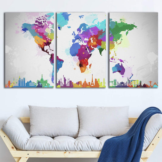 Set tablouri canvas harta lumii abstract  WORLD MAP CANVAS
