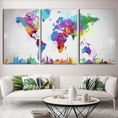 Set tablouri canvas harta lumii abstract  WORLD MAP CANVAS