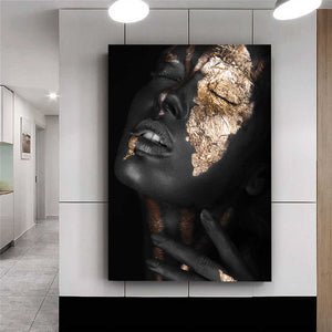 Tablou canvas portret femeie black and gold GOLDEN FACE