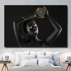 Tablou canvas black and gold CLOCK WOMAN 2