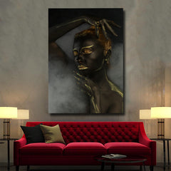 Tablou canvas portret machiaj auriu black and gold SMOKE AFRICAN WOMAN
