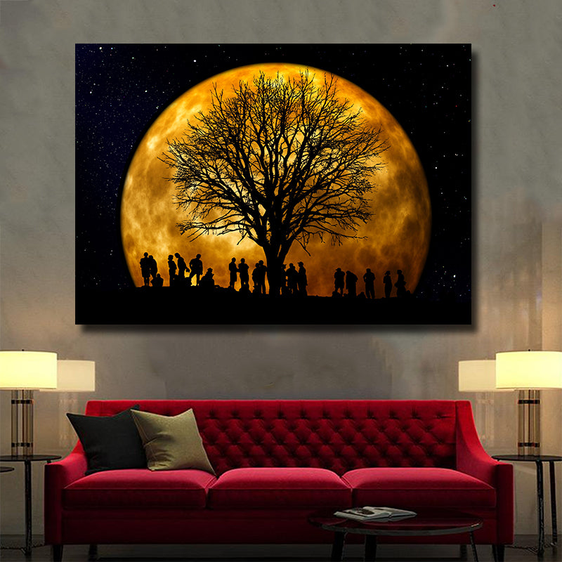 Tablou canvas luna plina copaci GOLDEN MOON