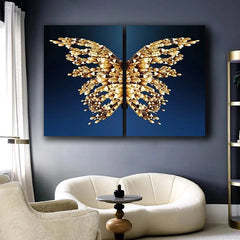Set 2 Tablouri canvas fluture abstract  butterfly golden wings
