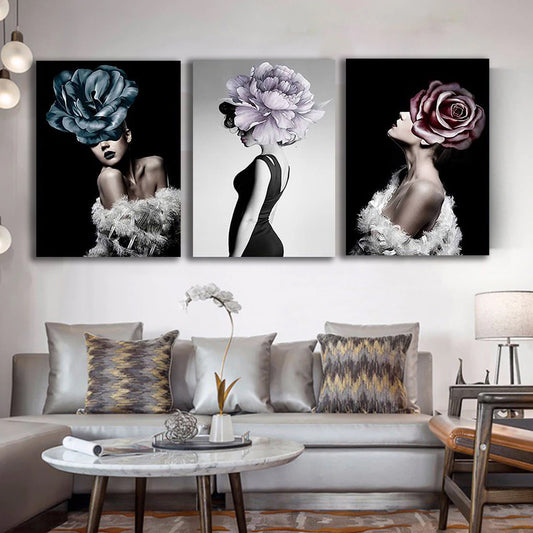 Set tablouri canvas femei elegante floare BLACK FLOWER WOMAN