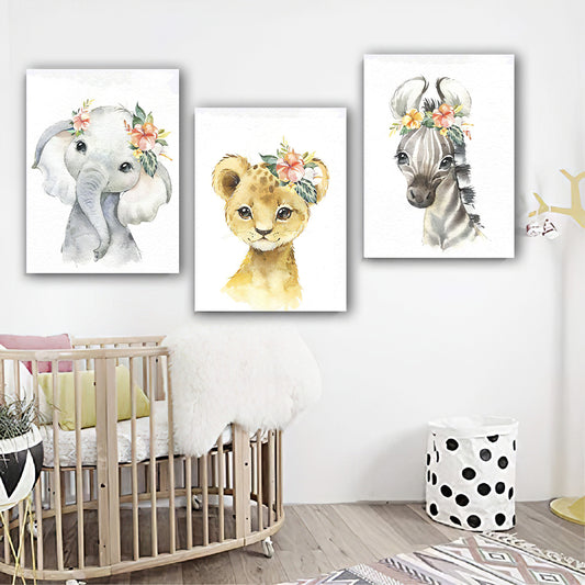 Set tablouri canvas design camera copii animale jucăușe și florale moderne panza canvas rama de lemn decoratiuni casa FLOWER ANIMALS