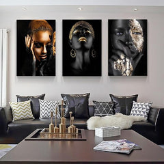 Set tablouri canvas femei africane black and gold AFRICAN ART WOMAN