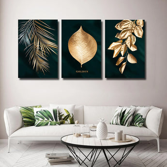 Set tablouri canvas natura auriu GOLDEN LEAF WALL ART