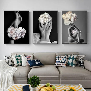 Set tablouri canvas fata cu bujori ABSTRACT FLOWER WOMAN