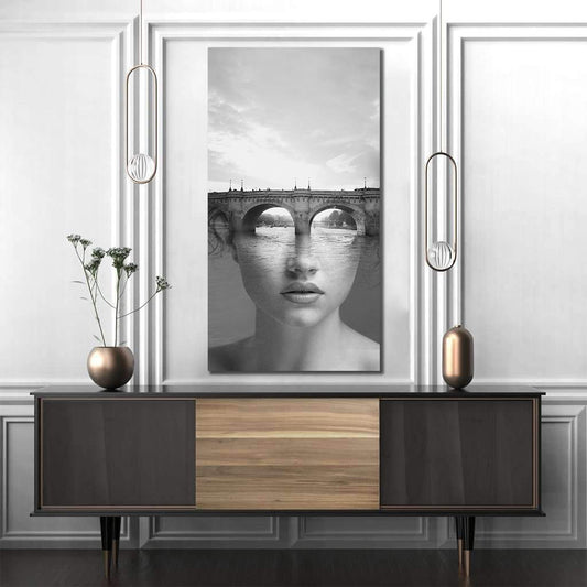 Tablou canvas dubla expunere pod portret abstract modern  BRIDGE WOMAN 2