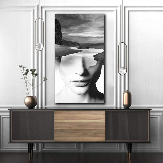 Tablou canvas expunere dubla gri portret abstract modern RIVER WOMAN