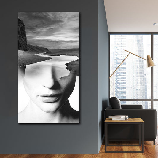 Tablou canvas expunere dubla gri portret abstract modern RIVER WOMAN