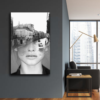 Tablou portret canvas dubla expunere venetia RIVER CITY WOMAN
