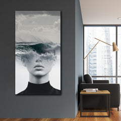 Tablou canvas dubla expunere portret mare abstract modern WAVES WOMAN