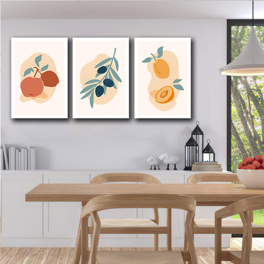 Set 3 tablouri canvas bucatarie minimaliste fructe si legume