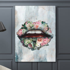 Tablou Canvas living abstract modern buze flori Design interior colorat Decoratiuni casa dormitor panza canvas rama de lemn -  Flower Lips