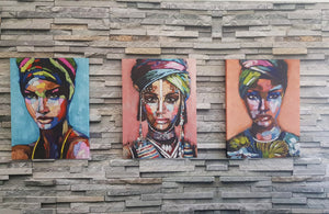 Set tablouri canvas arta africana COLORFUL ART AFRICAN MUSE