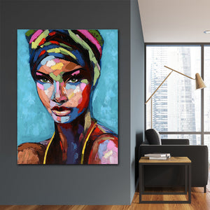 Tablou canvas femeie africana cu turban portret abstract modern colorful AFRICAN ART WOMAN MUSE AORA