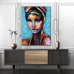 Tablou canvas femeie africana cu turban portret abstract modern colorful AFRICAN ART WOMAN MUSE AORA