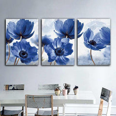 Set tablouri canvas flori albastre NORDIC SIMPLE BLUE FLOWERS