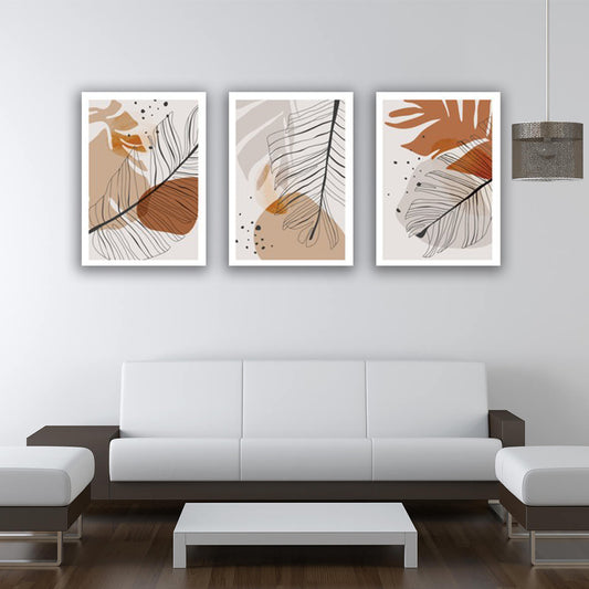 Set 3 tablouri canvas flori maro moderne minimaliste MODEL 43