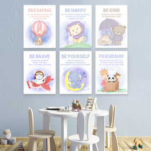 Set tablouri pentru camera copiilor insipationale DREAM BIG BE HAPPY BE KIND BE BRAVE BE YOURSELF FRIENDSHIP